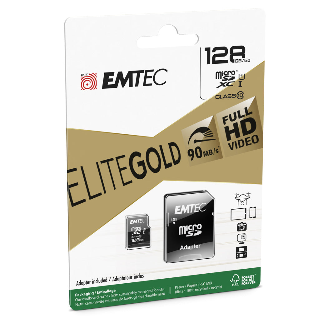 EMTEC 128GB UHS-I U1 EliteGold MicroSD Memory Card