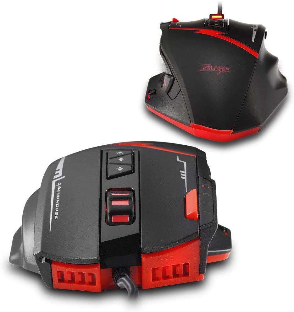 Zelotes C15 Gaming Mouse Adjustable 7000 DPI 13 Programmable Buttons LED Lights Office Mouse Suitable for PC Laptop