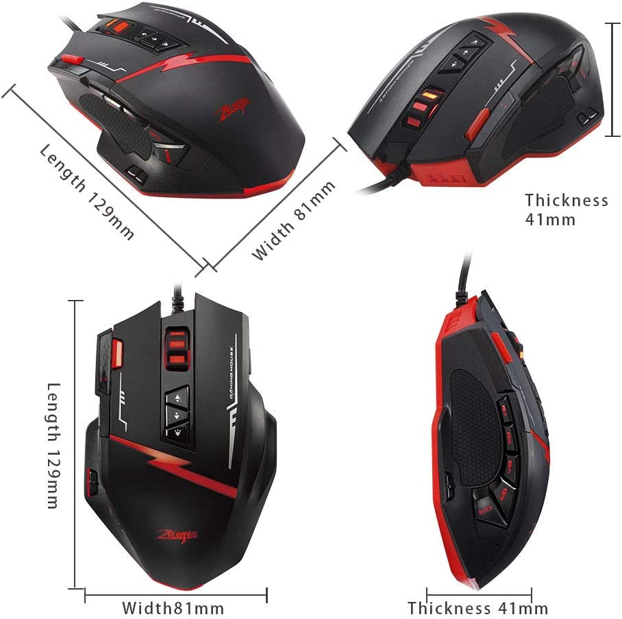 Zelotes C15 Gaming Mouse Adjustable 7000 DPI 13 Programmable Buttons LED Lights Office Mouse Suitable for PC Laptop