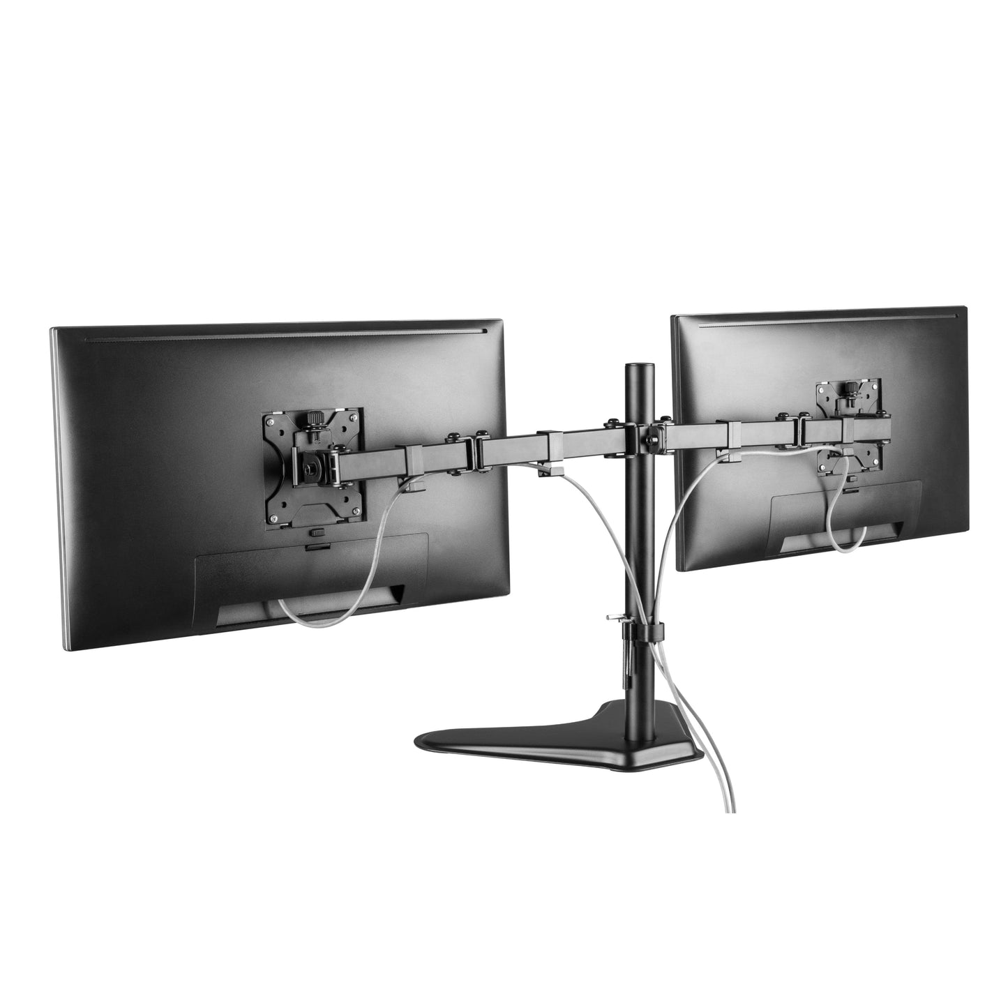 ProperAV Desk Monitor Stand 17" - 32" Dual Swing Arm Freestanding Base VESA Max 100x100