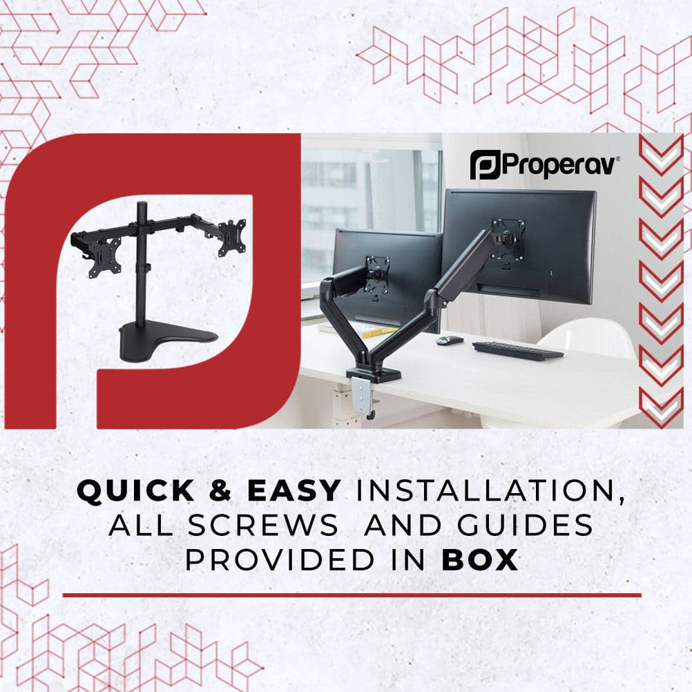 ProperAV Desk Monitor Stand 17" - 32" Dual Swing Arm Freestanding Base VESA Max 100x100