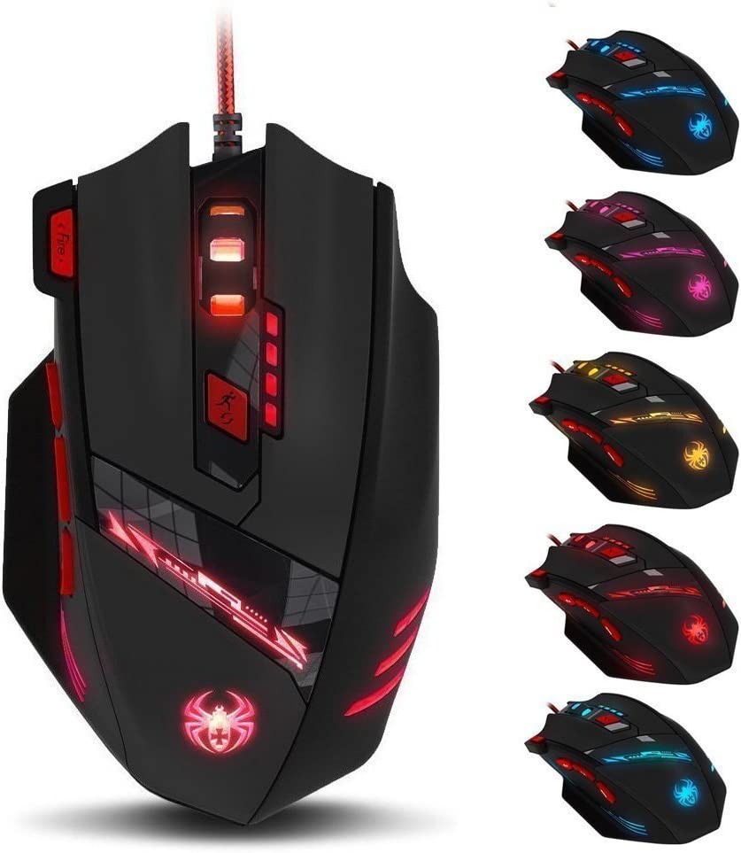 Zelotes C15 Gaming Mouse Adjustable 7000 DPI 13 Programmable Buttons LED Lights Office Mouse Suitable for PC Laptop