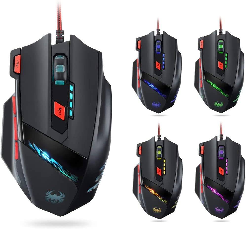 Zelotes C15 Gaming Mouse Adjustable 7000 DPI 13 Programmable Buttons LED Lights Office Mouse Suitable for PC Laptop