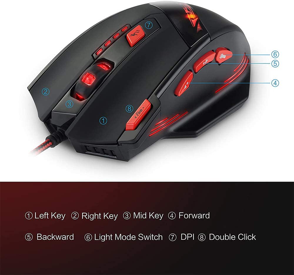 Zelotes C15 Gaming Mouse Adjustable 7000 DPI 13 Programmable Buttons LED Lights Office Mouse Suitable for PC Laptop