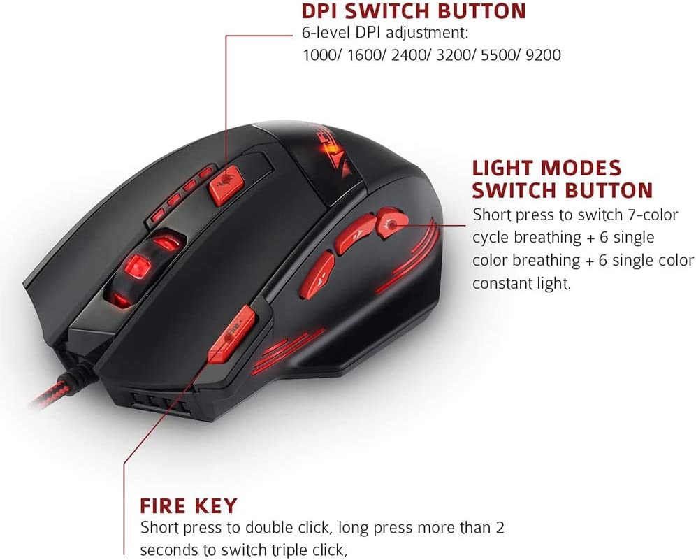 Zelotes C15 Gaming Mouse Adjustable 7000 DPI 13 Programmable Buttons LED Lights Office Mouse Suitable for PC Laptop