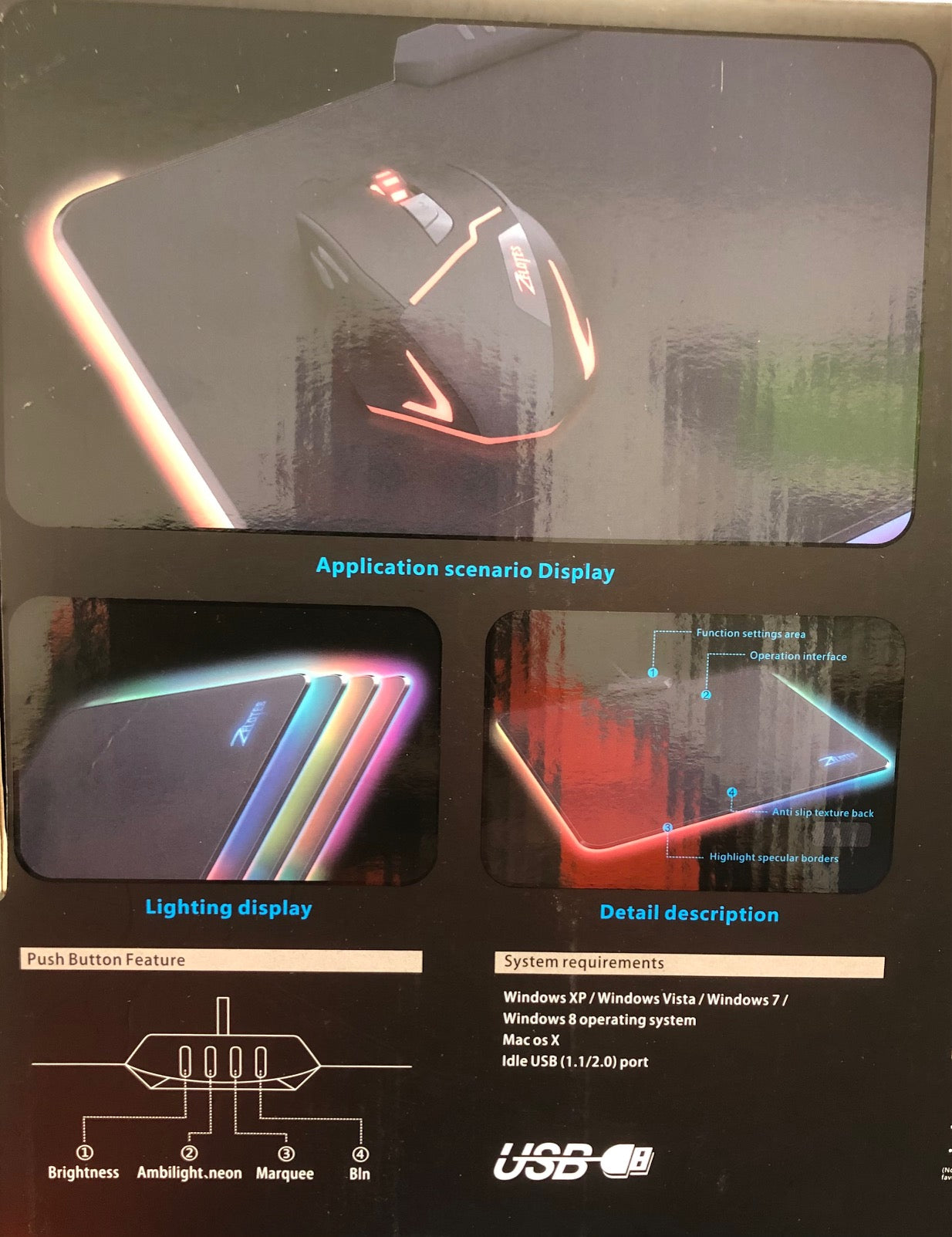 P-17 LED Coloured Luminous Gaming Mousepad Zelotes 25 cm x 35 cm